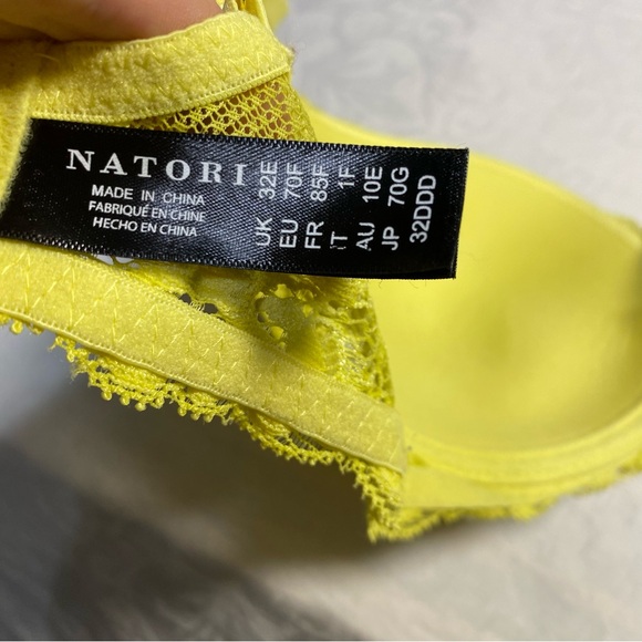 Natori 32DDD Feathers Plunge T-Shirt Bra Bright Yellow Like New Underwire Mesh - Picture 5 of 10